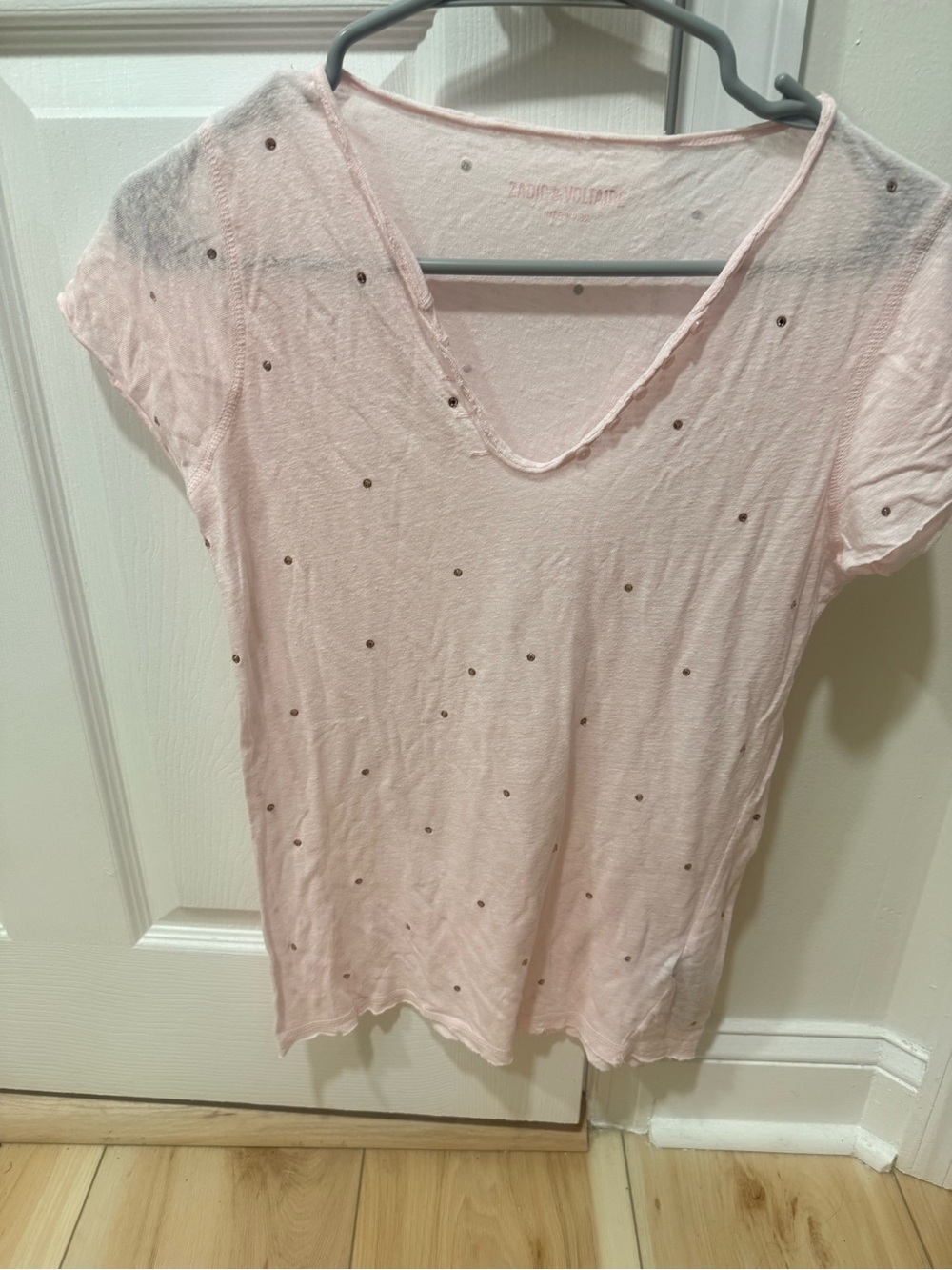 Zadig & Voltaire Light Pink Studded Short Sleeve Tee